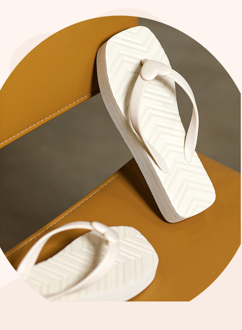Seaside Thick Bottom Square Head Peach Heart EVA Flip Flops