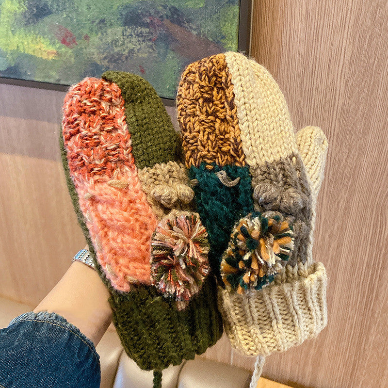 Koreansk version Tykke Fleece Varme Og Kuldesikre Strikkede Uldvanter