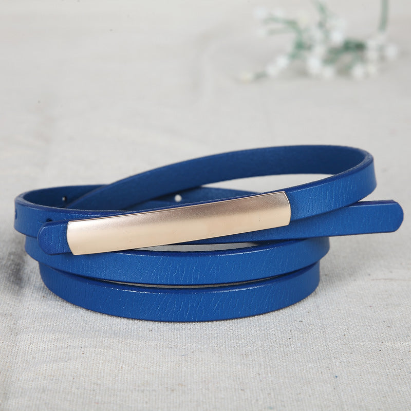 Female leather alloy smooth buckle two-layer leather fine belt