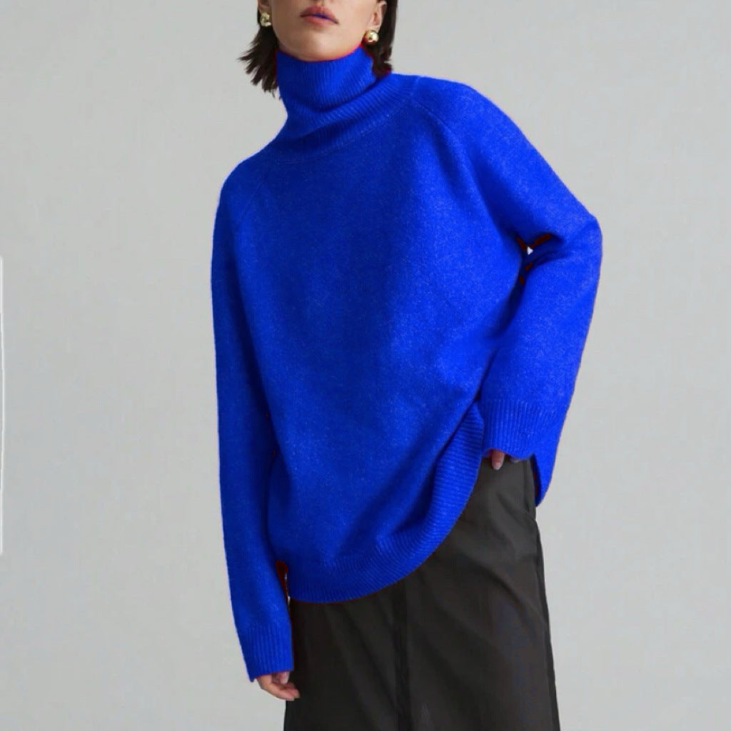 Loose Fitting High Neck Solid Color Sweater