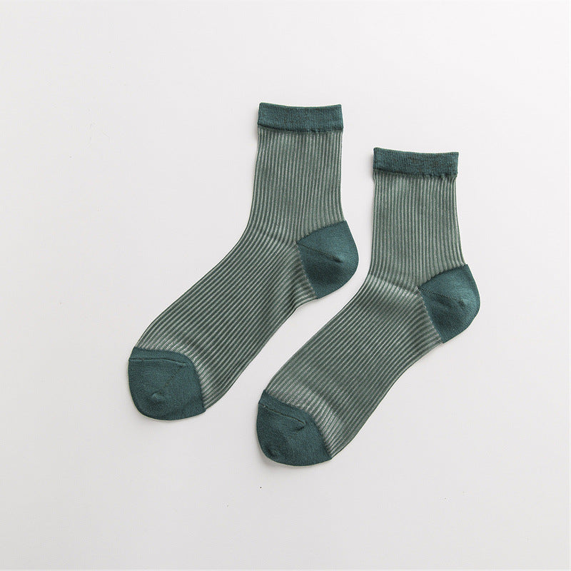 Japanese all-match ultra-thin breathable card silk pile pile socks plain color glass stockings