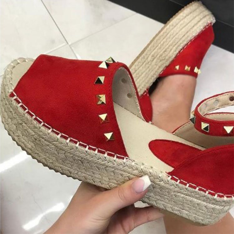 Female hemp rope thick bottom fish mouth rivet sandals