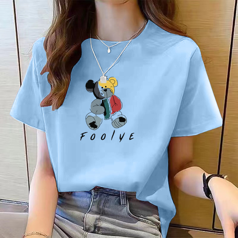 Women's Cute Bear Plus Size Cotton Short Sleeve T-shirt