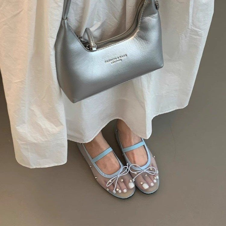 Summer Rhinestone-embellished Mesh Ballet Flats