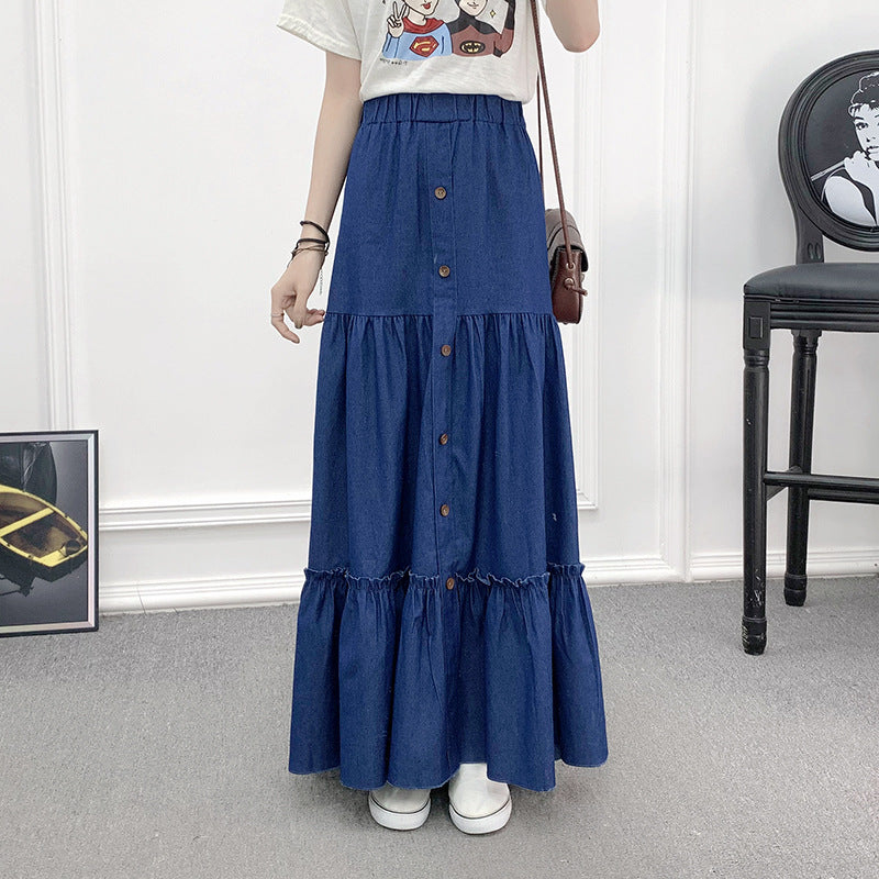 Vintage Minimalist A-line Elastic High Waisted Denim Skirt