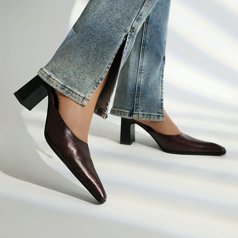 Retro British-style Square-toe High-heeled Outdoor Womens Sandals