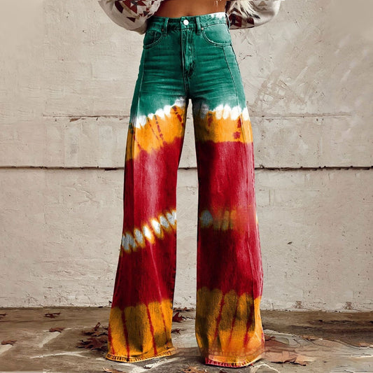 Foreign Trade Women's Casual Pants Imitation Jeans Wide Leg