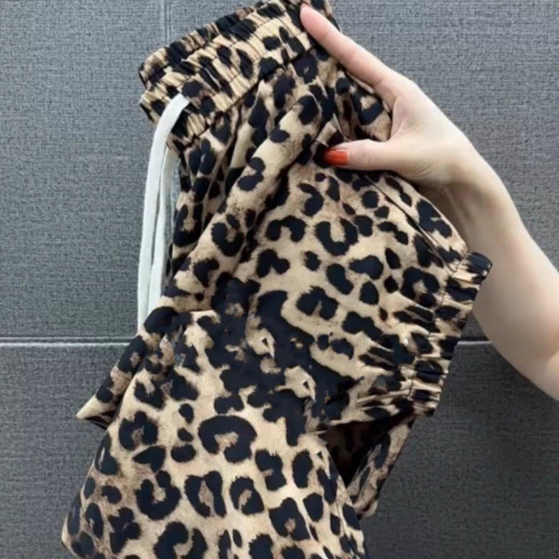 New Summer Leopard-Print Ice Silk Shake Pants