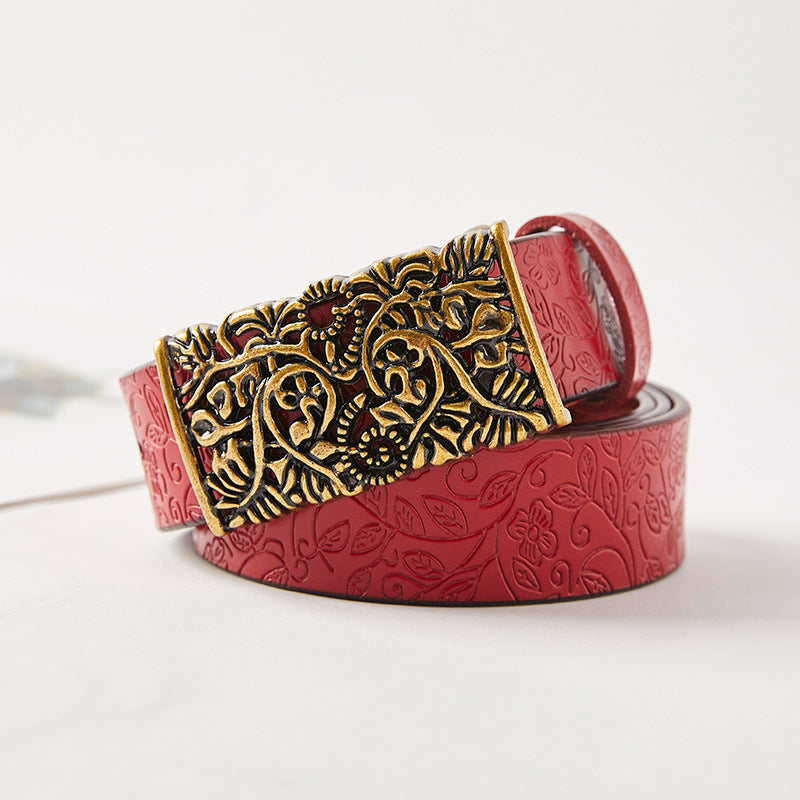 Cowhide ladies leather vintage belt