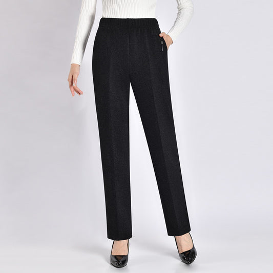 Middle Aged And Elderly Women's Plush High Waist Plus Size Loose Trousers