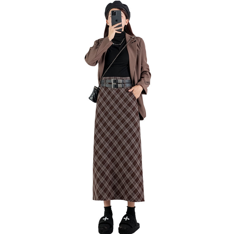 College Style High Waist Plaid Split A- Line Skirt