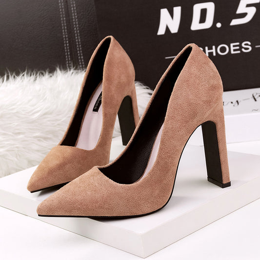 Korean Style Fashion Pointed Toe Thick Heels Sexy Nightclub Girl