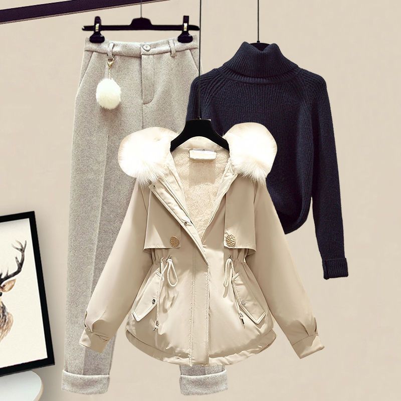Women's Casual Sweater Haren Pants And Velvet Cotton Suit Set
