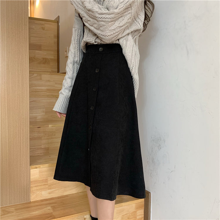 line Half-length Women's Mid-length High-waist Skirt Winter
