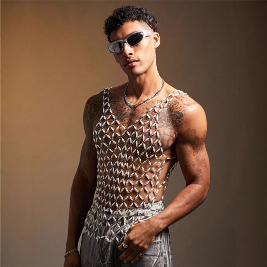Metallic Gemstone Vest Top For Music Festivals And Parties