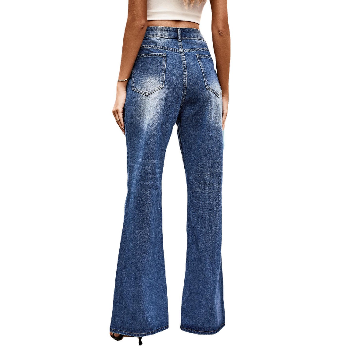 Mid-waist Washed Skinny Denim Trousers