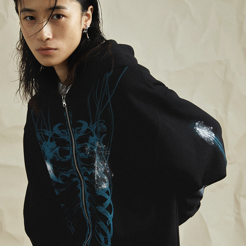 Dark Print High Street Hooded Fleece Zip-Up Sweatshirt