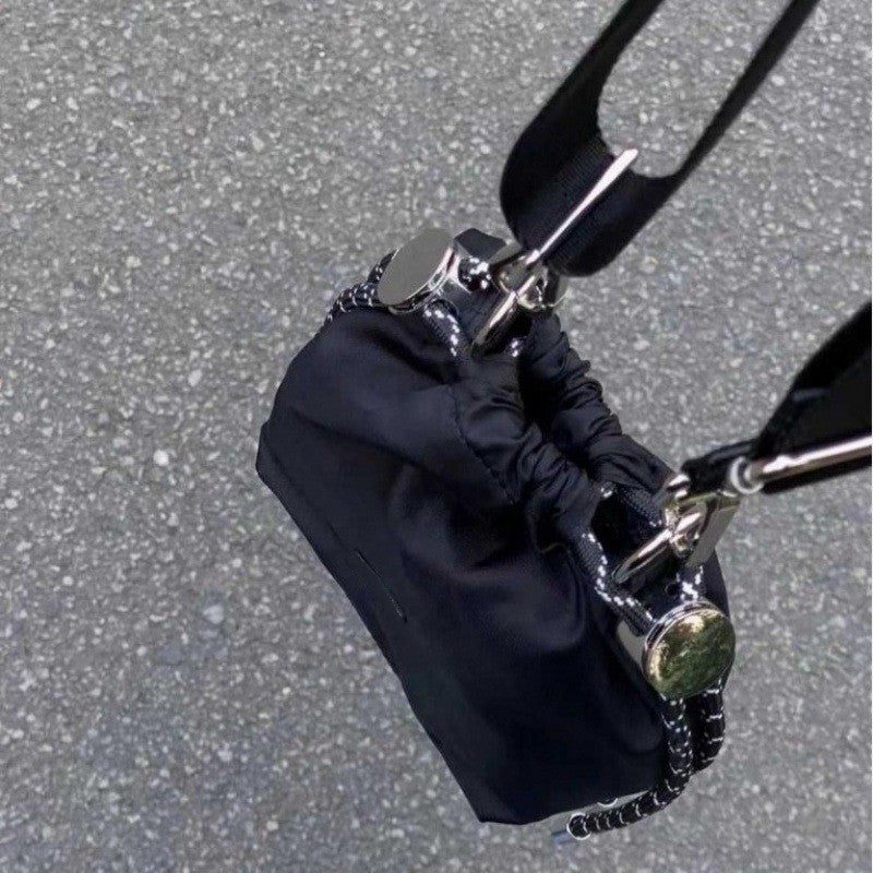Women's Nylon Chain Bucket Bag Drawstring Backpack