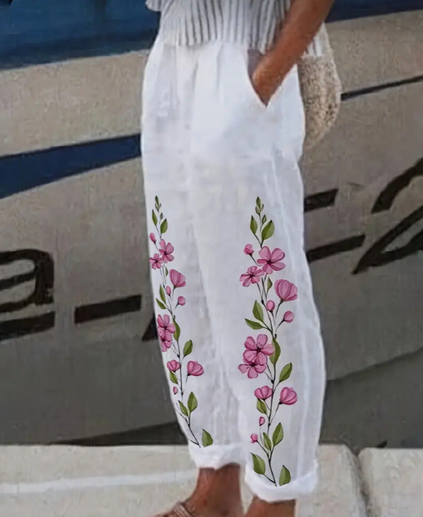 3D Digital Printing Cotton And Linen Simplicity Rag-eared Casual Pants