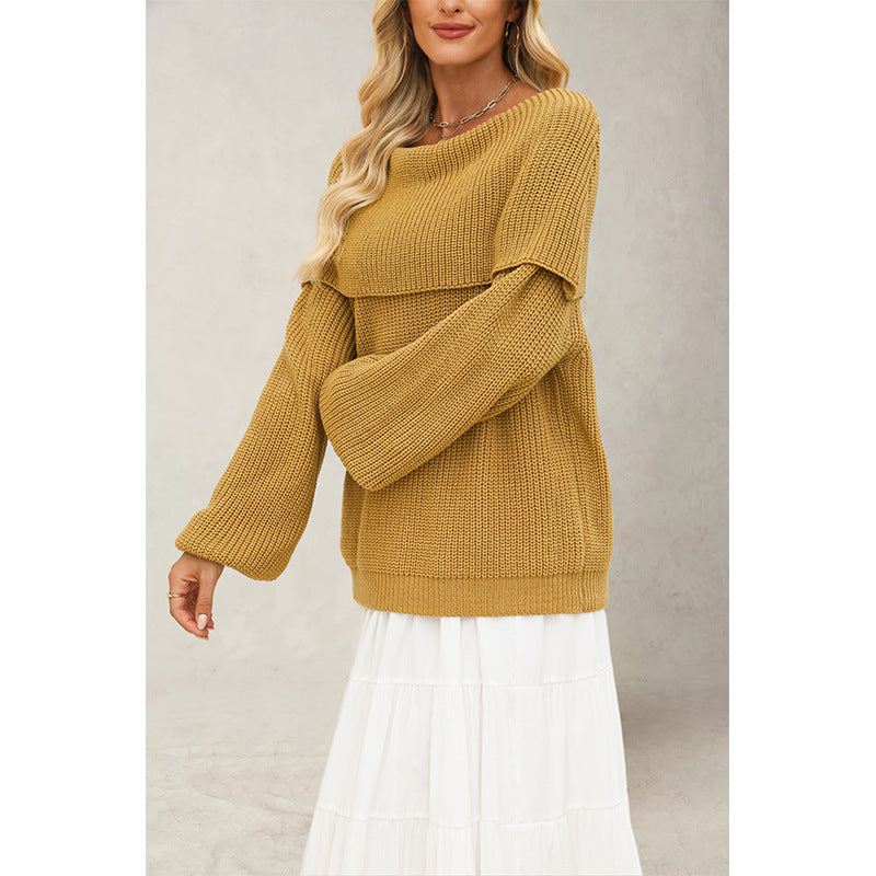 Women's Loose Knit Sweater With Boat Neck