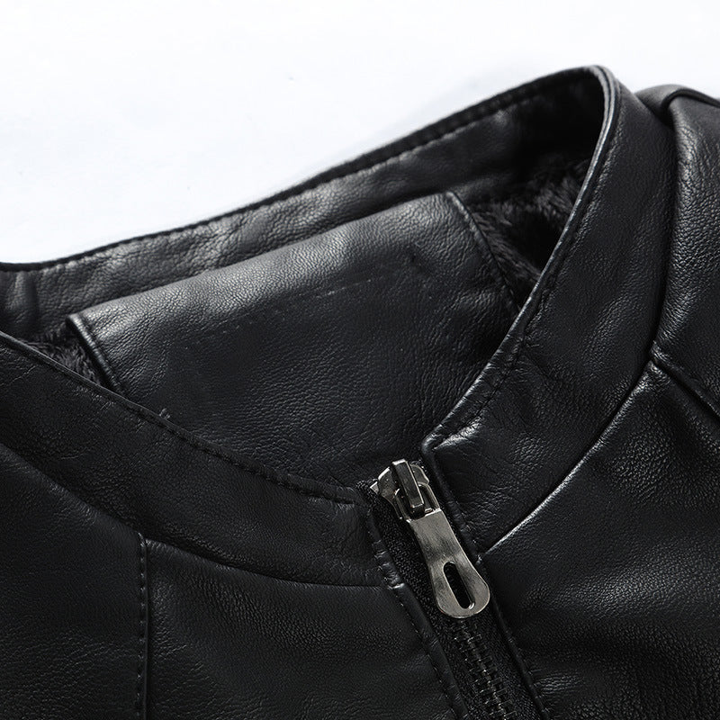 Men's leather jacket plus fleece