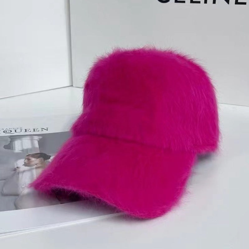 Simple Plush Baseball Cap Women's Warm