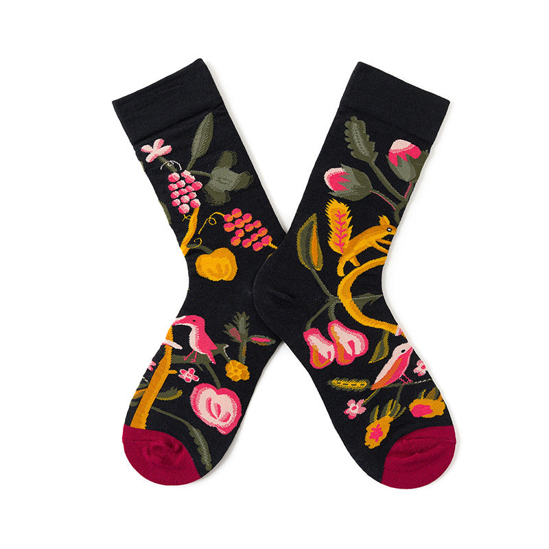 French Illustration Design Abstract Oil Painting Cotton Socks