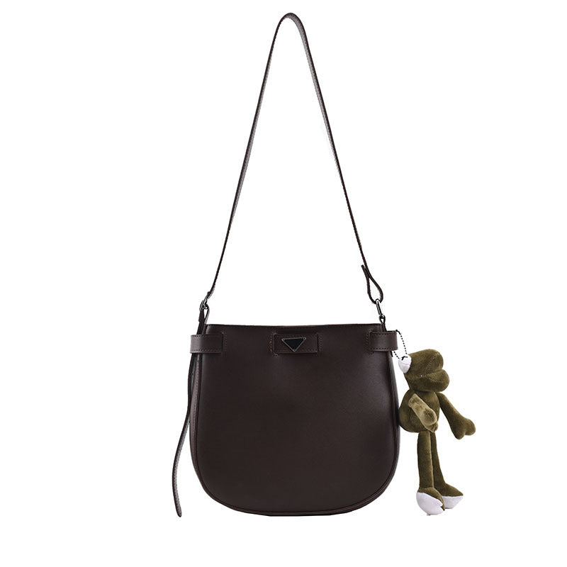 Frog Pendant Pure Color PU Simple Small Round Bag