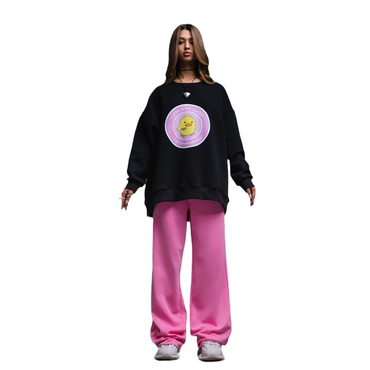 Women's Small Yellow Duck Printing Stylish Sweater
