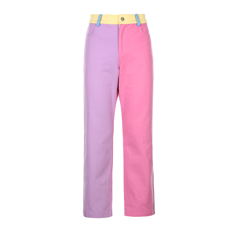 Contrast stitching slim fit all-match casual pants