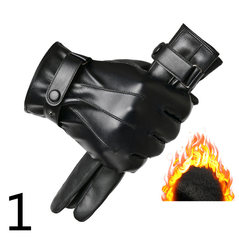 Men's Winter Riding Plus Velvet Thick Windproof Leather Gloves