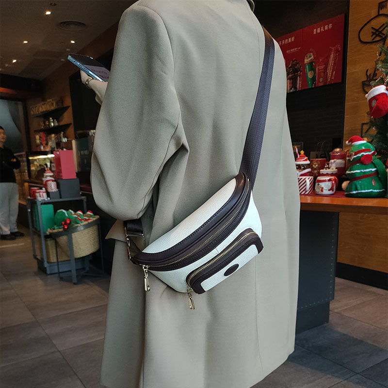 Dame Contrastfarvet Blødt Læder Skuldertaske med Stor Kapacitet og Lille Bærbar Crossbody-taske i Trendy Design