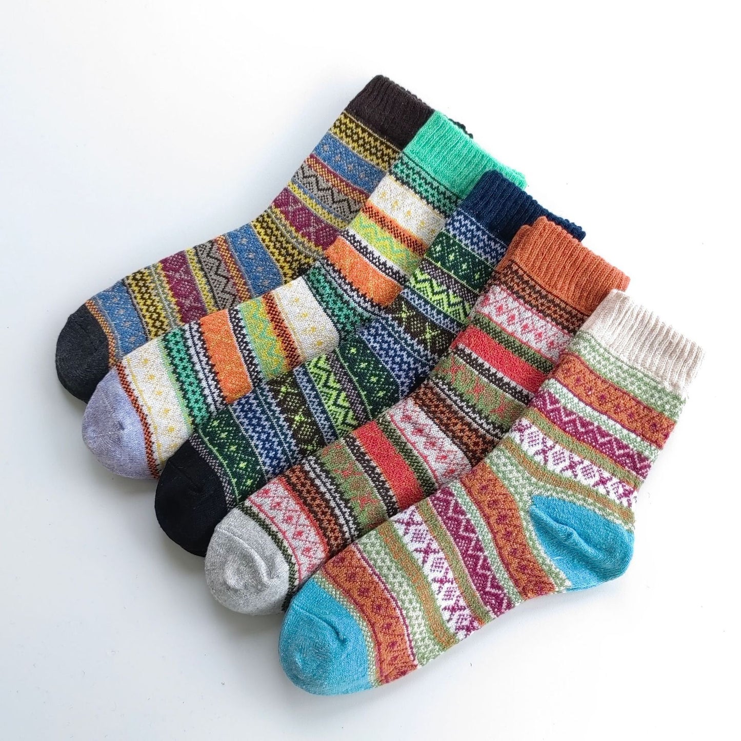Winter Rhombus Wool Socks Thick Line Medium Tube