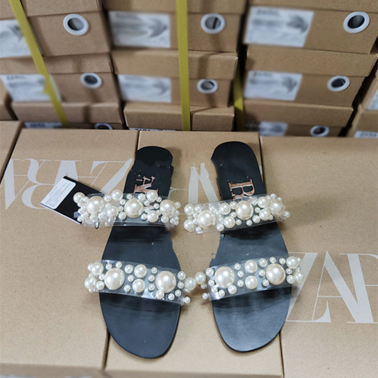 New transparent flat sandals with pearls