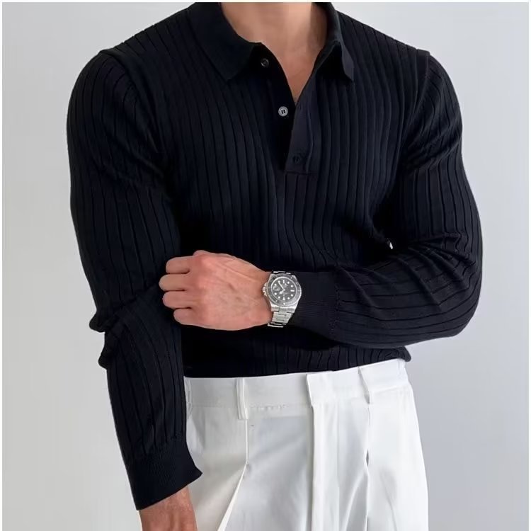 Revers Langærmet Sweater Til Mænd Trendy All-match