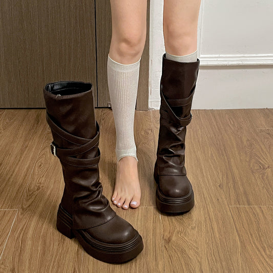 Women's Fashionable Vintage Chunky-Heel Over-the-Knee Boots