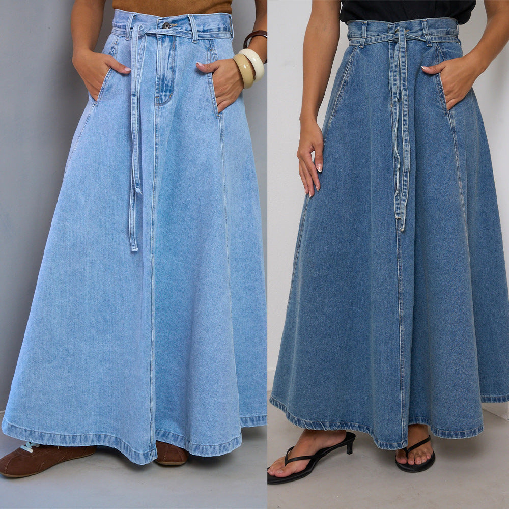 SpringSummer New High Waisted Slimming Casual Denim Midi Skirt