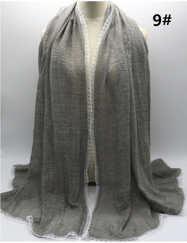 Cross Border Amazon Cotton Dirty Dye Solid Lace Scarf