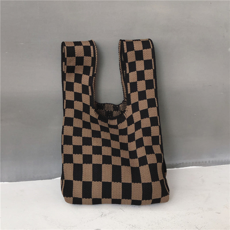 Woven Black And White Checkered One-shoulder Armpit Bag