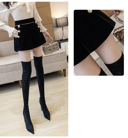 Large Size Gold Velvet Shorts Women's Loose And Thin High Waist Boots Pants