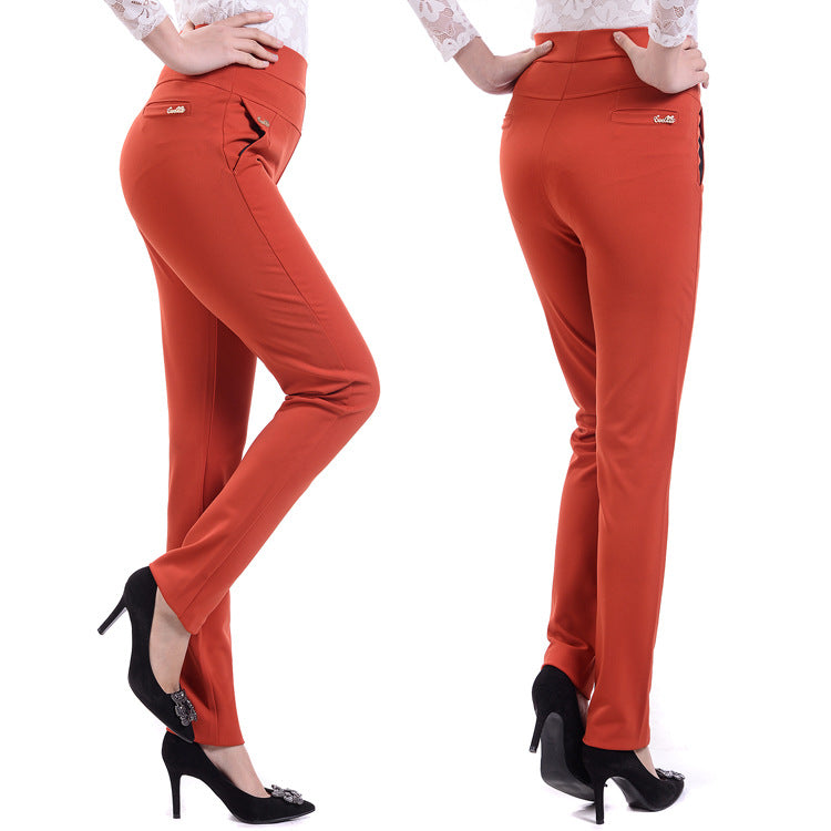 Elastic Waist Straight Leg Pants Mother Cropped Pants