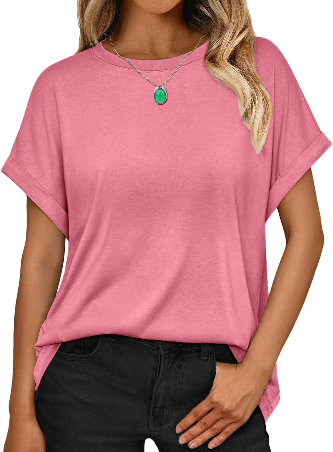 Women's T-shirt Round Neck Simple Solid Color Top