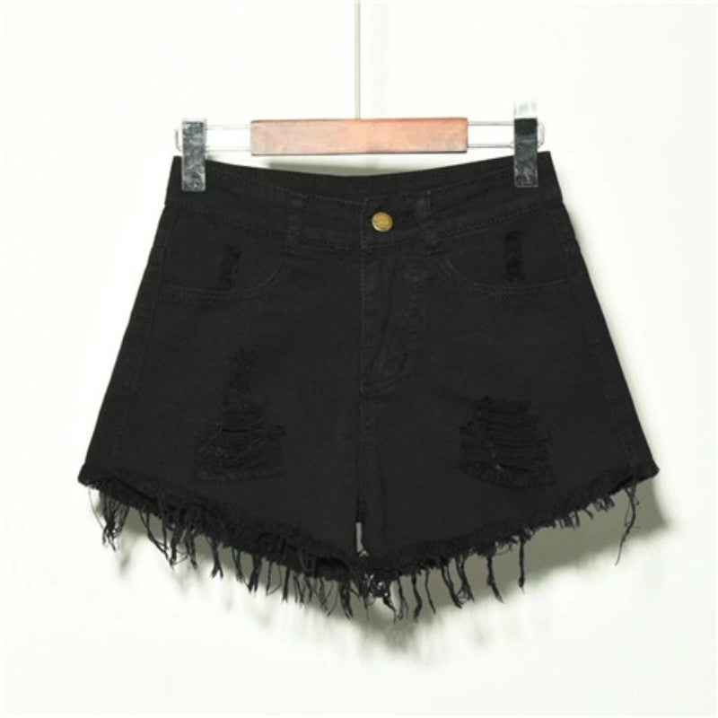 Holed Jeans Shorts Women's Loose And Thin Wide Leg Pants Hot Pants
