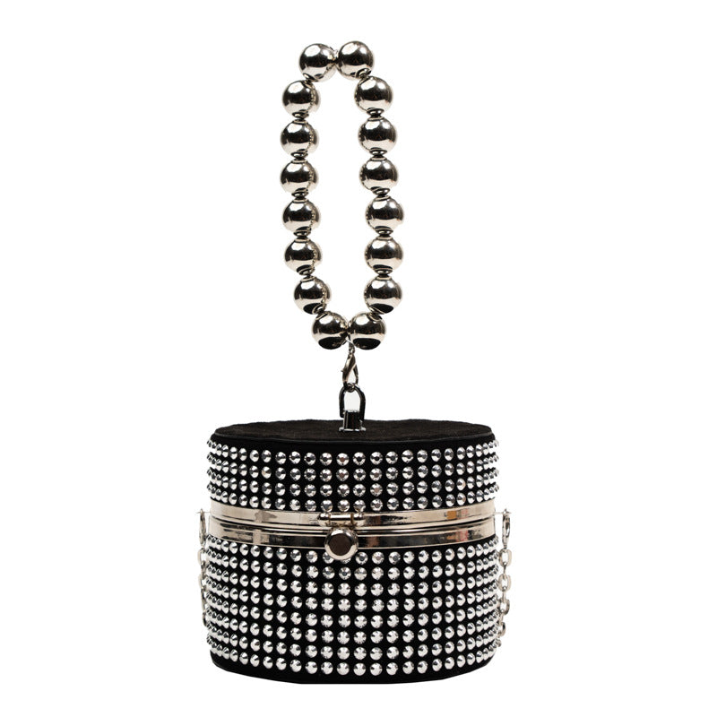 Fashion Rhinestone Personality Ins Chain Pearl Oblique Body Cylinder Bag Female