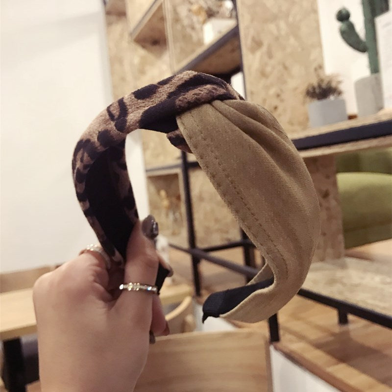 Fabric Leopard Print Solid Color Cross Headband