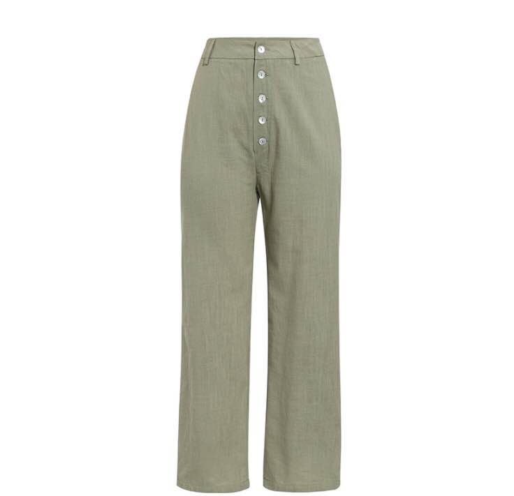 Solid color button slim trousers