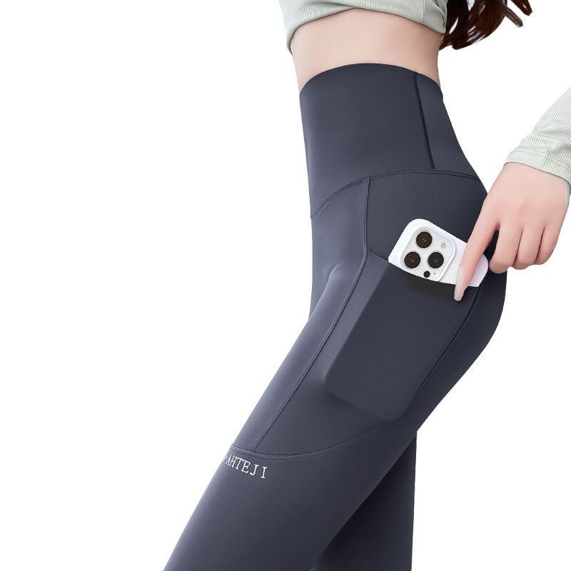 Fall High Waist Hip Lifting And Belly Contracting Yoga Barbie Bodybuilding Pocket Leggings