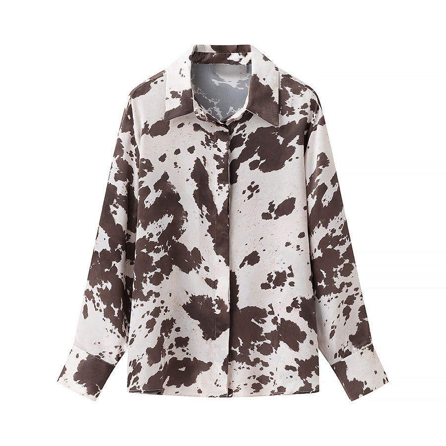 New Animal Print Satin Blouse And Skirt Set For Women