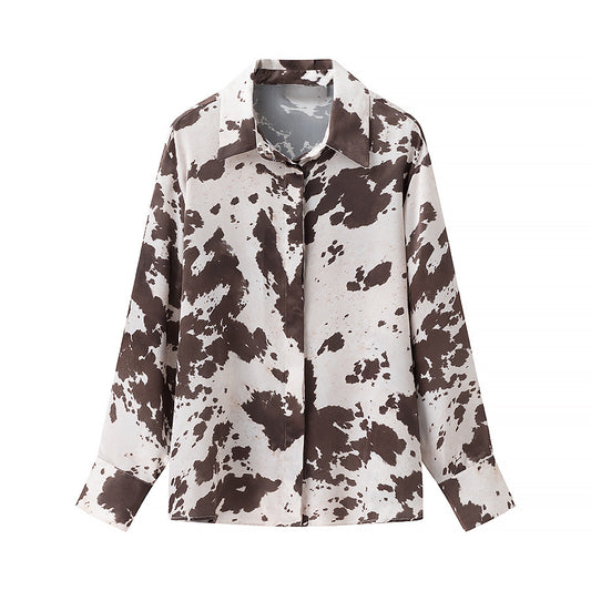 New Animal Print Satin Blouse And Skirt Set For Women