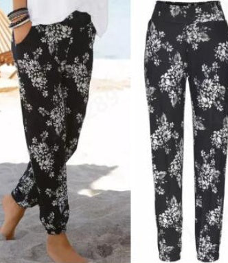 Loose printed high waist trousers